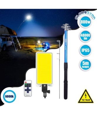 GloboStar® 85821 Τηλεσκοπικό Καλάμι Ψαρέματος 5m με Πάνελ Φωτισμού 800W 48000lm DC 12V Αδιάβροχο IP65 Ψυχρό Λευκό 6000K